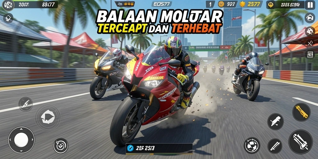 Tampilan gameplay seru dan intens dalam balapan motor.