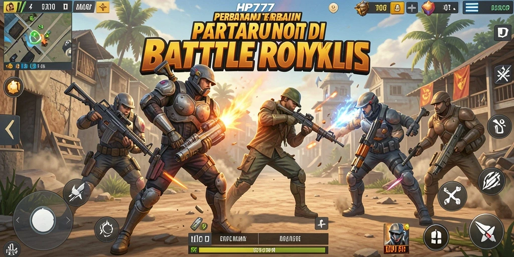 Screenshot gameplay HP777 menampilkan aksi intens Battle Royale.
