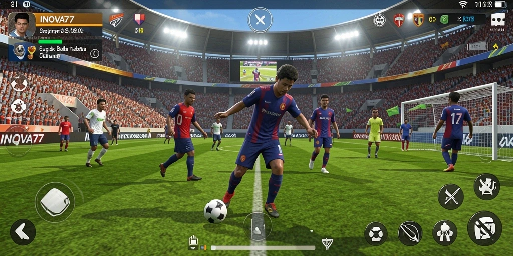 Tampilan gameplay INOVA77 yang menegangkan di lapangan sepak bola.