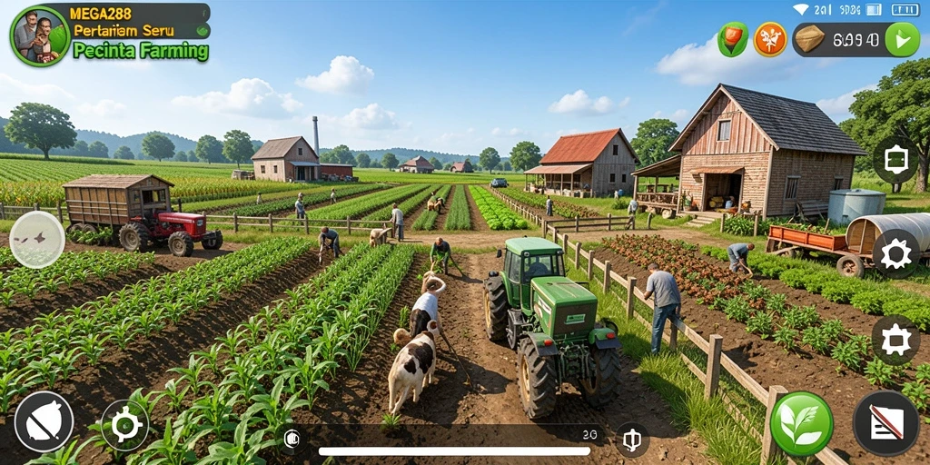 Gameplay seru MEGA288 dengan aktivitas bertani yang mendidik.