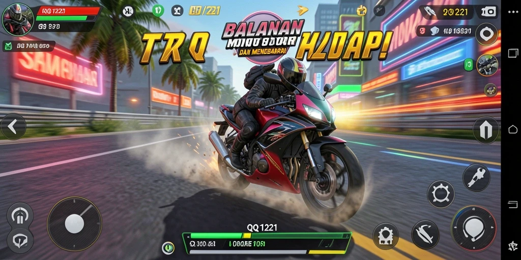 Tampilan gameplay balap motor yang mendebarkan di QQ1221.