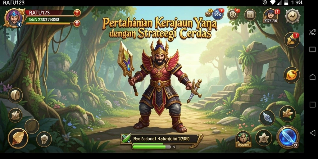 Screenshot gameplay menampilkan aksi pertahanan kerajaan dalam RATU123.