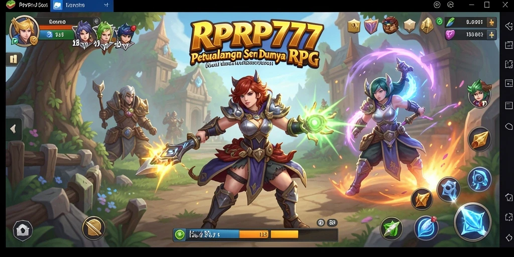 Screenshot menampilkan karakter dalam pertempuran di dunia fantasi RPRP777.