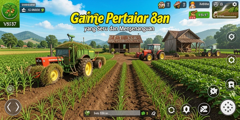 Screenshot gameplay V87 yang menampilkan aktivitas bertani yang menyenangkan.